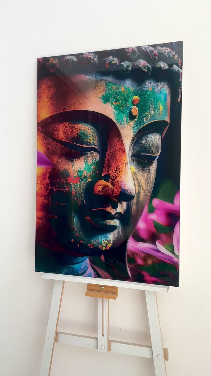 Hindu Colorful Buddha Glass Wall Art