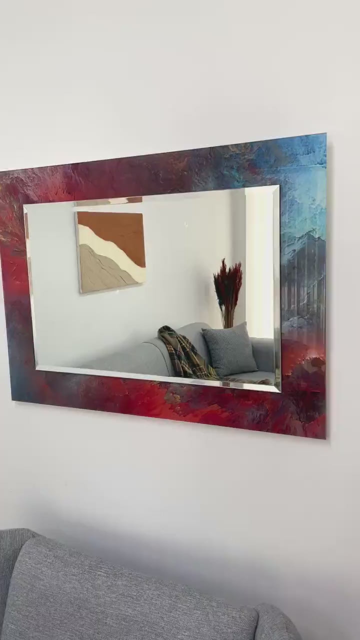 Abstrakte Wandspiegel in Rot und Blau