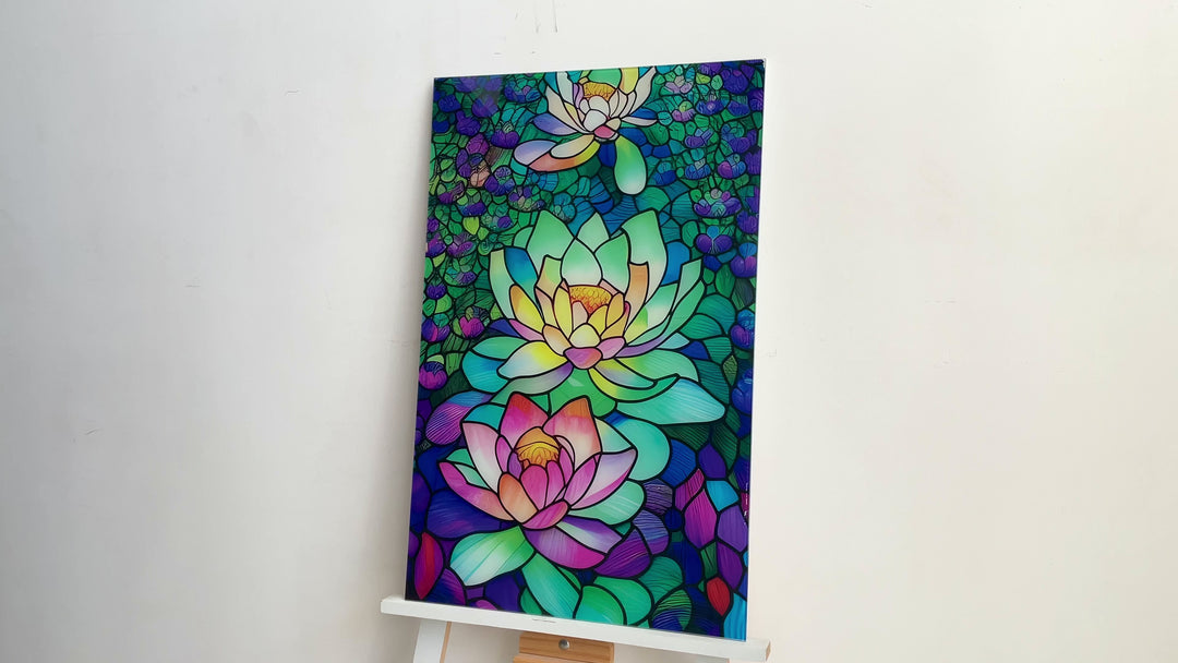 Stained Floral Tempered Glass Wall Art