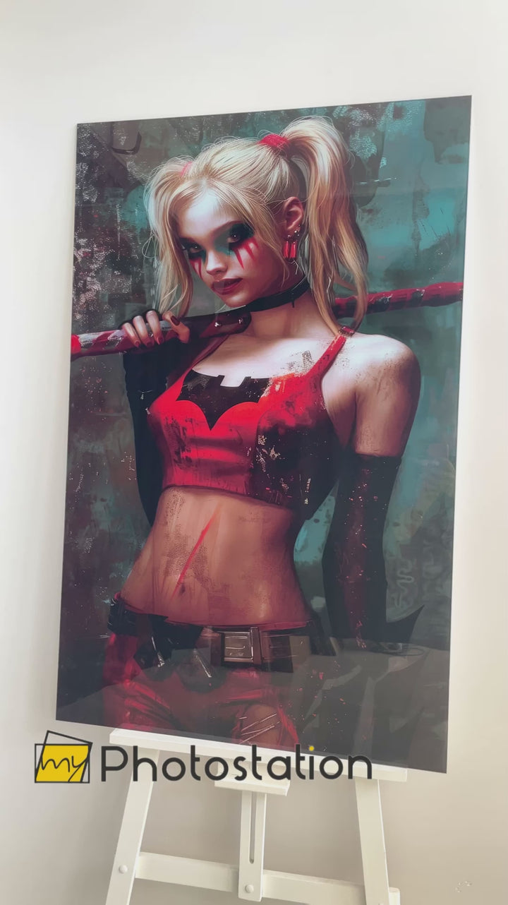Verrückte Harley Quinn Wanddekoration aus Glas