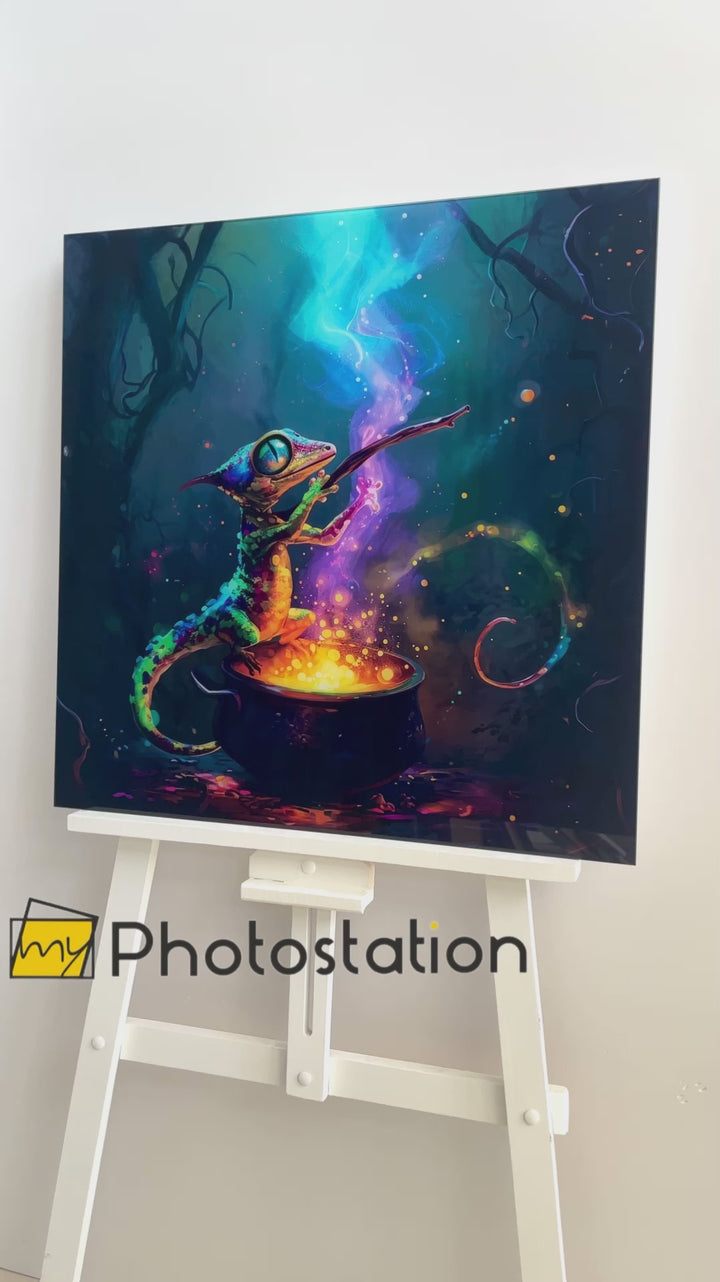 Chamäleon-Zauberer-Wandkunst aus Glas