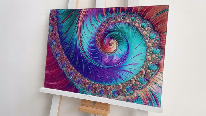 Leuchtende Regenbogenspirale Fraktalglas Wandkunst