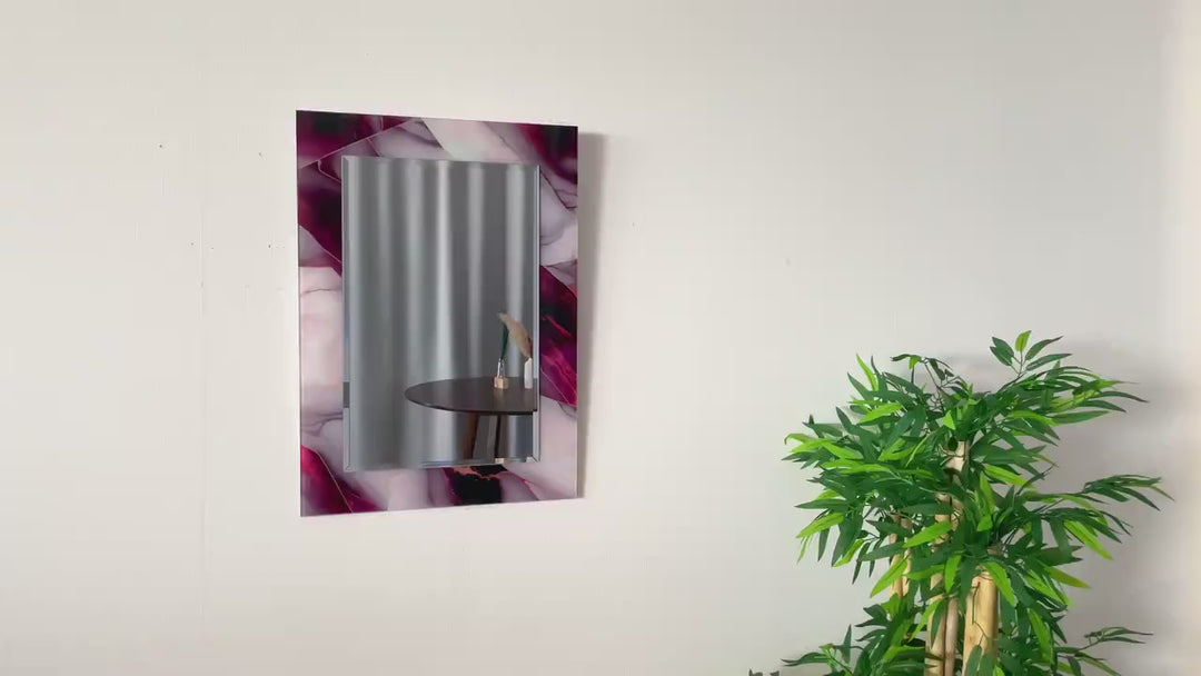 Wandspiegel aus dunkelrosa und weißem Marmor