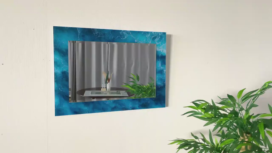 Blaue Ozeanwellen-Wandspiegel