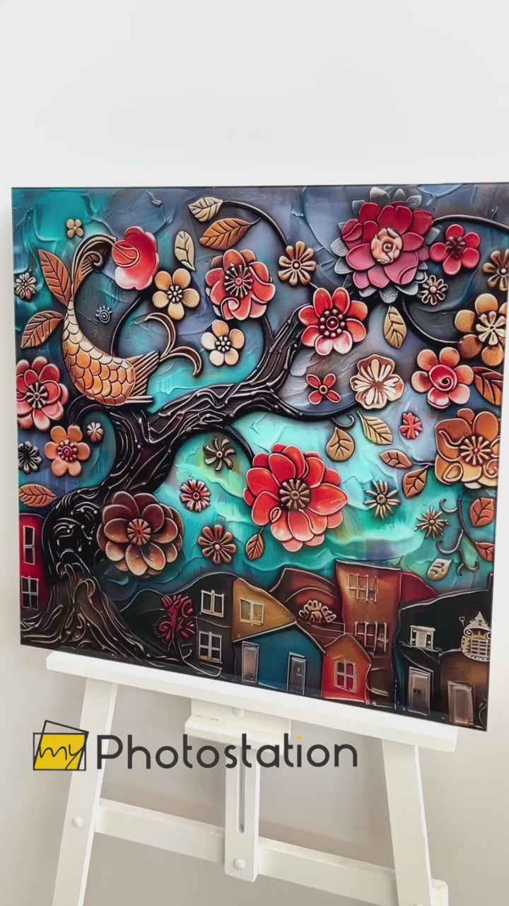 Ethnischer Baum mit Blumen Glaswandkunst