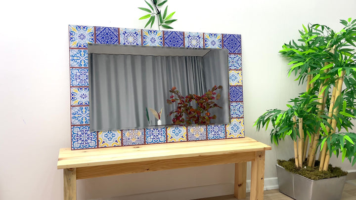 Braun-blauer Mosaik-Wandspiegel