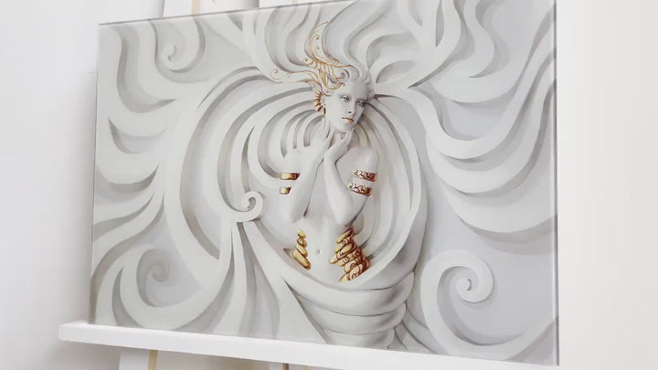 Goldfarbenes Venus-Porträt als Wandbild aus Glas