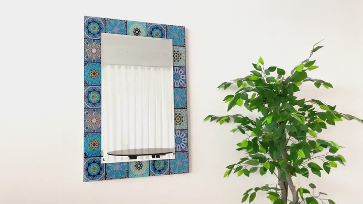 Mosaik Gelb Blau Runder Wandspiegel