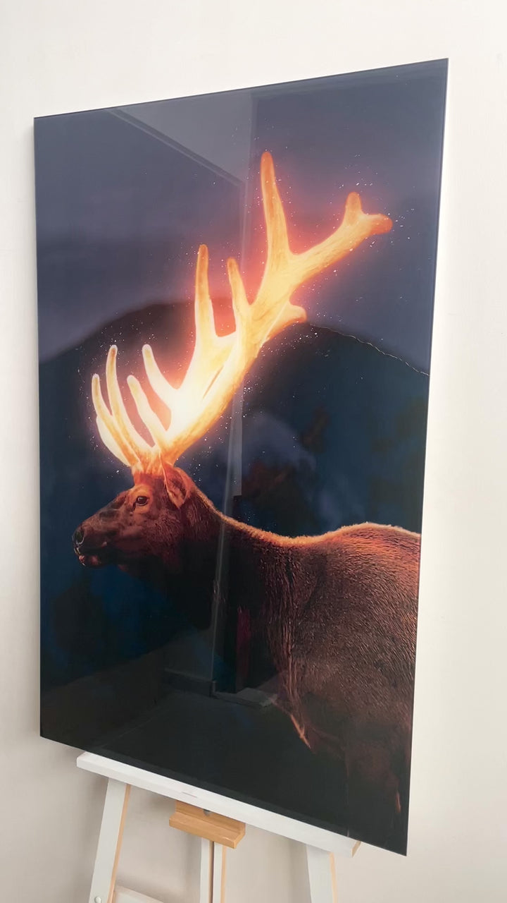 Beleuchtete Hirsch-Wandkunst aus Glas