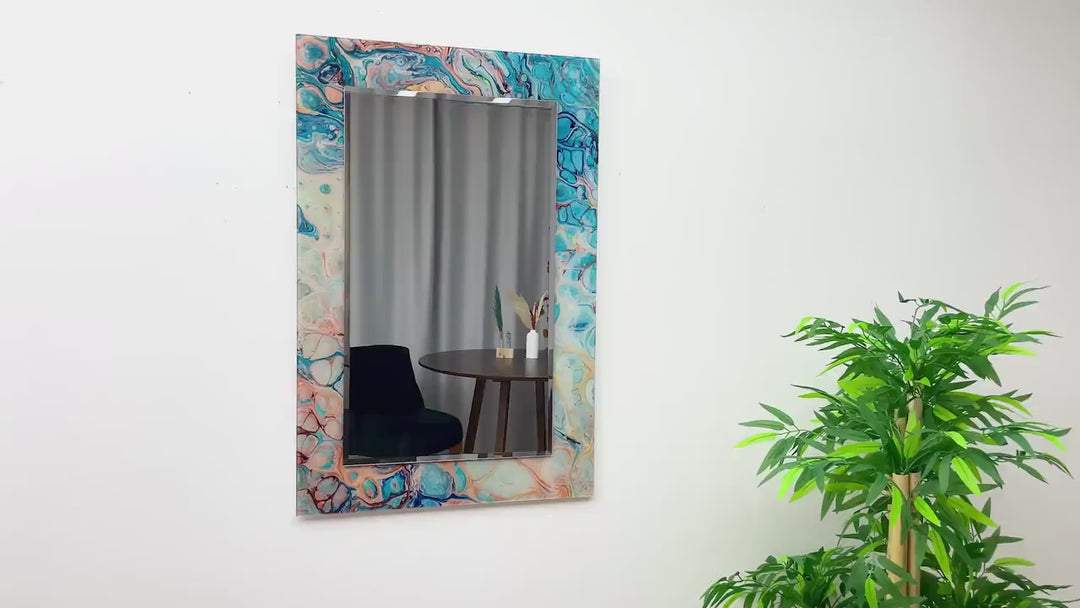 Wandspiegel aus blauem und silbernem Marmor