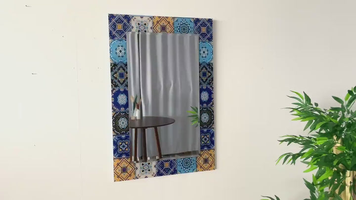 Mosaik-Wandspiegel in Blau und Gelb