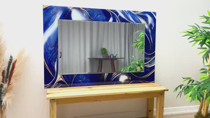 Wandspiegel aus Marmor in Marineblau und Gold