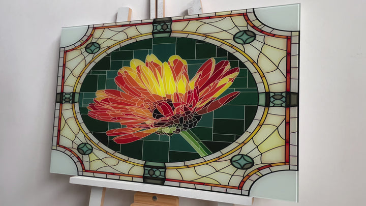 Stained Flower Orange Glass Wall Art