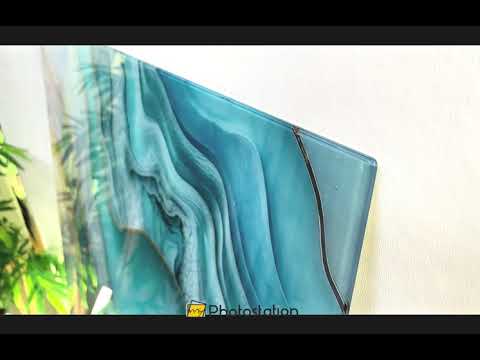 Türkis und Blau Alkohol Tinte Glas Wandkunst