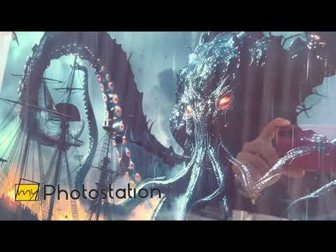 Riesige Kraken-Attacke – Glaswandkunst