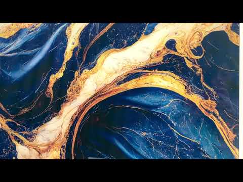 Abstrakte Wanddekoration aus Glas in Dunkelblau und Gold