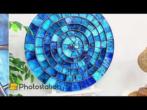 Blue Aqua Spiral Harmony – Round Glass Wall Art
