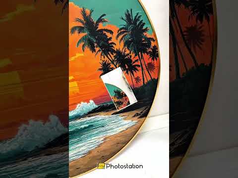 Tropical Sunset Beach Round Canvas Print – Vibrant Ocean Wall Art