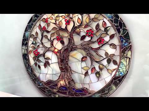 Kreisförmige Glaswandkunst mit Lebensbaum