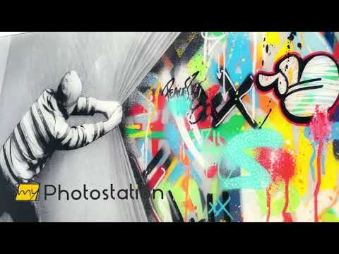 Banksy „Hinter dem Vorhang“-Graffiti-Wandkunst aus Glas