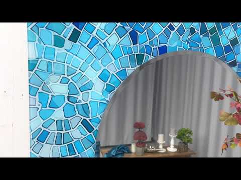 Blauer Mosaikstein-Wandspiegel