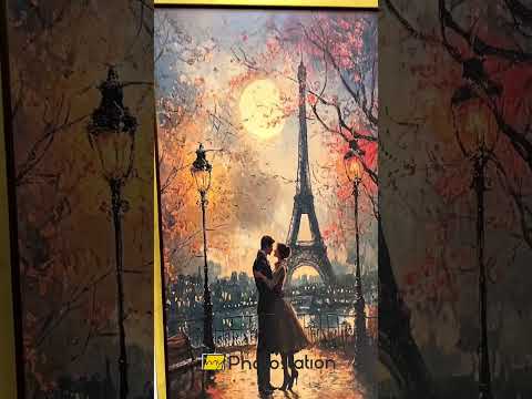 Paris Moonlight – Lovers Beneath the Eiffel Tower Love Oil Painting