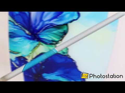 Blue Alcohol Ink Flower Surfboard Wall Art