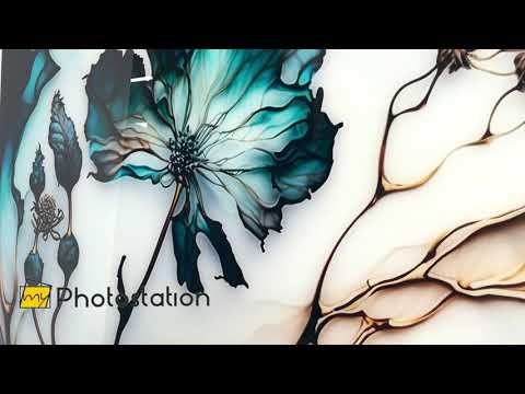 Blaue abstrakte Blumen-Wandkunst aus Glas