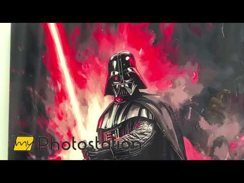 Darth Vader mit rotem Schwert, Wandbild aus Glas