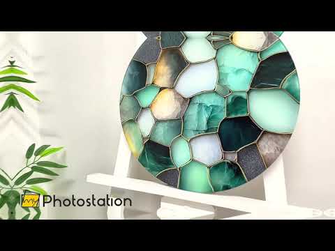 Green Stone Mosaic Round Glass Wall Art