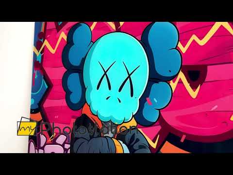 Kaws Farbige Graffiti-Glaswandkunst