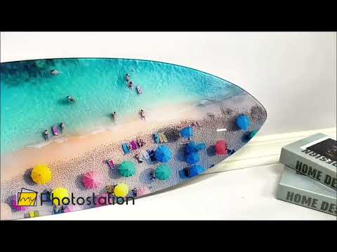Blue Tropical Beach Surfboard Wall Art