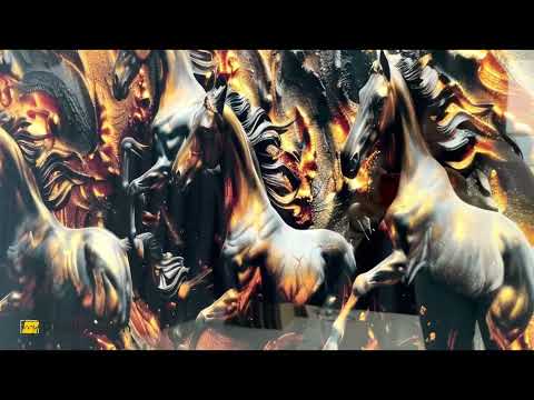 Bronzene schwarze Pferde, Glaswandkunst