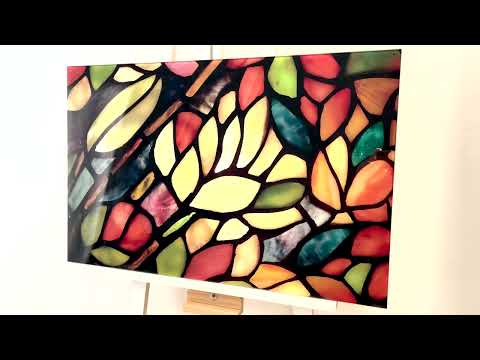 Wandbild aus Glas mit bunten Blättern