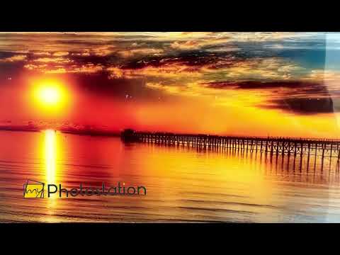 Golden Sunset by the Pier: A Breathtaking Coastal View on Glass Wall Art