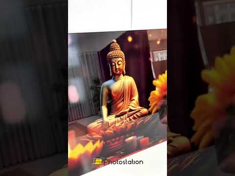 Goldener Buddha – Wandbild „Gelassenheit“ – Friedvolle Meditation im Kerzenschein (Glasdruck)