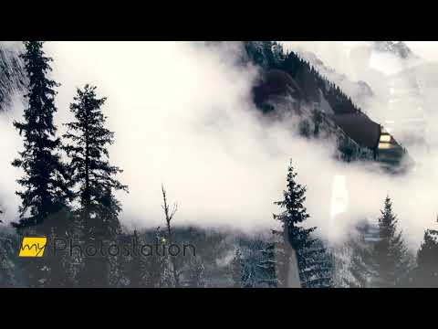 Foggy Mountains Banff Glaswandkunst