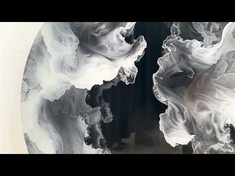 Schwarz-weiße abstrakte Wellen-Wandkunst aus Glas