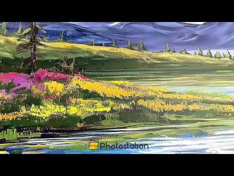 Vintage Mountains & River – Framed Oil Painting