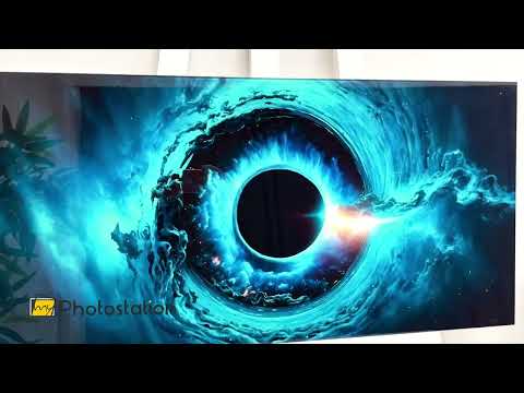Decorazione murale con stampa su vetro di buchi neri cosmici - Decorazione con stampa su vetro di galassie con vortice blu
