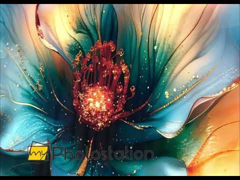 Blau &amp; Orange Leuchtende Blumen Glas Wandkunst