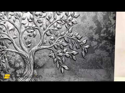 Elegant Silver Tree of Life – Metallic Relief Glass Wall Art