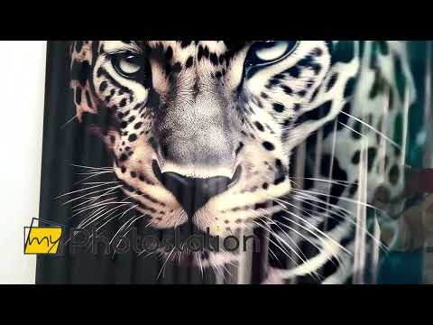 Glaswandkunst mit Leopardenporträt