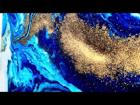 Marbled Blue and Gold Abstract Tempered Glass Printing Wall Art