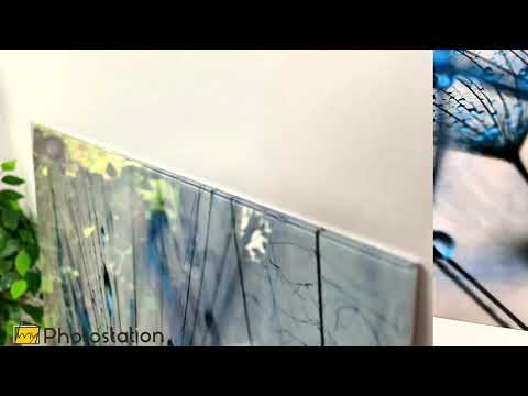 Blaue Pusteblumen-Wandkunst aus Glas