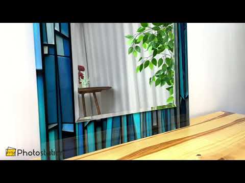 Blau gebeizter 3D-Wandspiegel