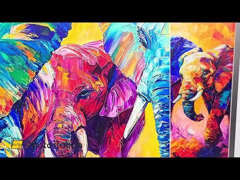 Elephant Herd at Dusk – Animal Oil Painting