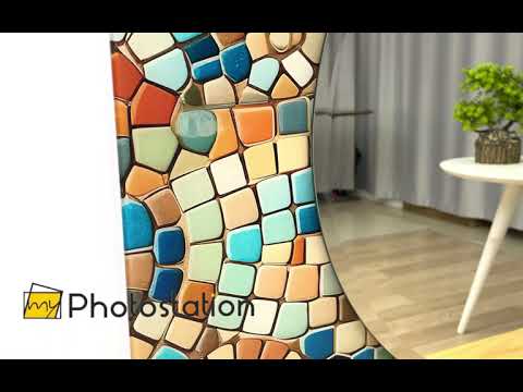 Wandspiegel mit Mosaikmuster in Beige und Blau