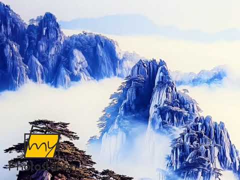Mystische Berggipfel Glaswandkunst – Eine traumhafte Landschaft
