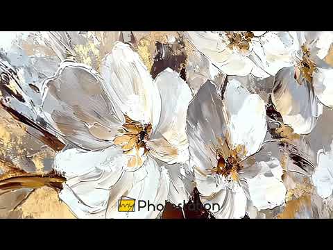 Golden Vase with White Florals – Flower Oil Painting